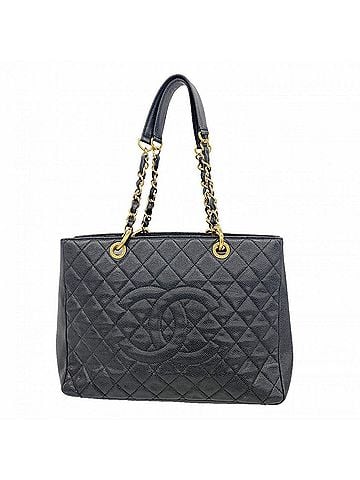 Chanel Chanel Tote Bag/Chain Tote, Matelassé Caviar Leather, Black, Women's (view 1)