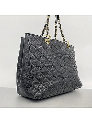 Chanel Chanel Tote Bag/Chain Tote, Matelassé Caviar Leather, Black, Women's (view 2)