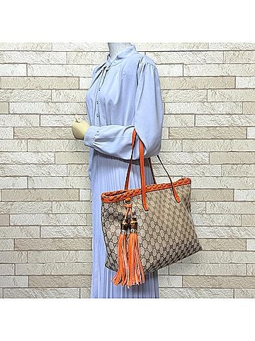 Gucci Gucci Bamboo Tassel Medium Tote Bag, GG Canvas 218780, Beige, Women's GUCCI (view 2)