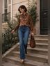 DÔEN 100% Cotton Floral Brown Yellow Button-Down Shirt Size XS - photo 3