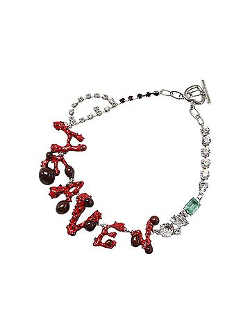 Marc Jacobs MARC JACOBS Heaven motif necklace, rhinestone and jewel embellishment, silver red, for women. (view 2)