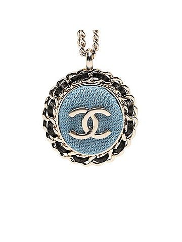 Chanel Chanel Coco Mark Chain Necklace B25P Gold Blue Black Plated Leather Denim Women's CHANEL (view 1)