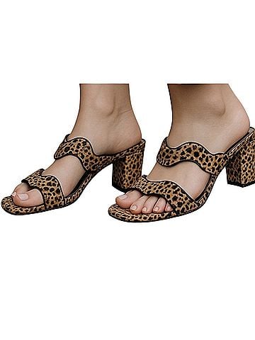 STAUD Frankie Wavy Cheetah Print Calf Hair Block Heel Sandals Heels (view 2)