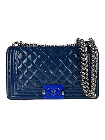 Chanel Chanel Boy Shoulder Bag, Patent Leather, Navy, Women's, z10485 (view 1)