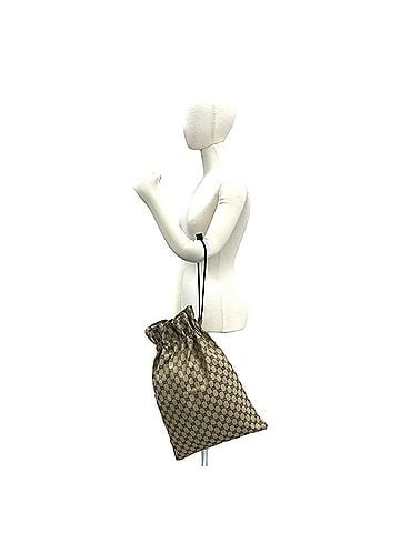 Gucci GUCCI GG Canvas Leather Drawstring Handbag Shoulder Bag Tote Pouch Brown 78024 (view 2)