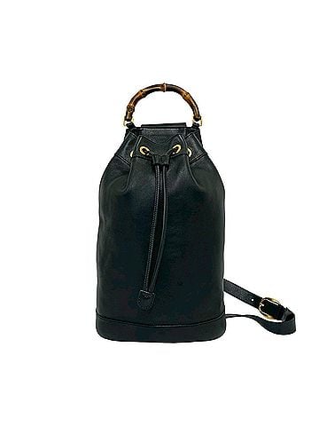 Gucci GUCCI Vintage Bamboo Leather Drawstring Body Bag Shoulder Bag, Black, 17081 (view 1)
