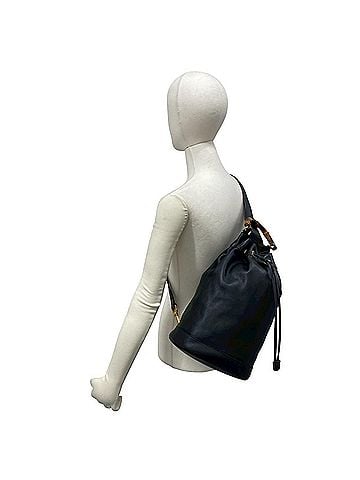 Gucci GUCCI Vintage Bamboo Leather Drawstring Body Bag Shoulder Bag, Black, 17081 (view 2)