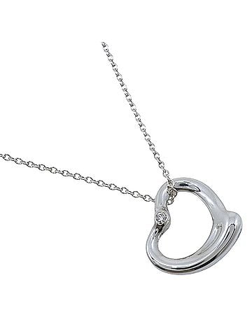 Tiffany & Co. Tiffany &amp; Co. Open Heart Necklace with 2 Diamonds, designed by Elsa Peretti, Sterling Silver 925 x Diamond, Shape, Approx. 3.3g, Women's. (view 1)
