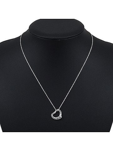 Tiffany & Co. Tiffany &amp; Co. Open Heart Necklace with 2 Diamonds, designed by Elsa Peretti, Sterling Silver 925 x Diamond, Shape, Approx. 3.3g, Women's. (view 2)