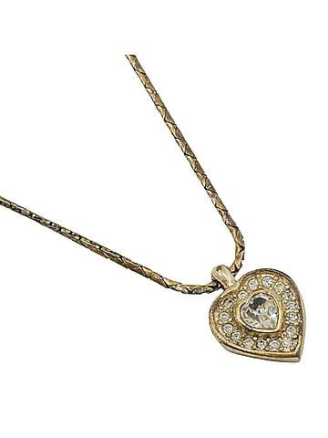 Christian Dior Christian Dior Heart Necklace Gold Plated x Rhinestone Made in Germany Approx. 6.7g Women's (view 1)