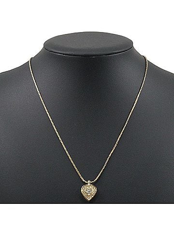 Christian Dior Christian Dior Heart Necklace Gold Plated x Rhinestone Made in Germany Approx. 6.7g Women's (view 2)