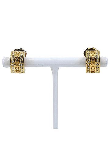 Christian Dior Christian Dior CD Logo Earrings, Gold Plated with Rhinestones, Approx. 6.8g, Logo, Women's. (view 1)
