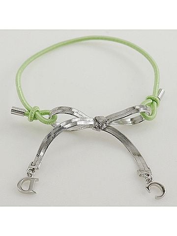 Christian Dior Christian Dior Dior CD Ribbon Bracelet, Metal and Rubber, Silver/Yellow-Green Ribbon, Approx. 4.6g, Women's (view 2)