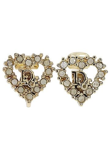 Christian Dior Christian Dior Heart Logo Earrings, Gold Plated with Rhinestones, Approx. 3.9g, Women's. (view 1)