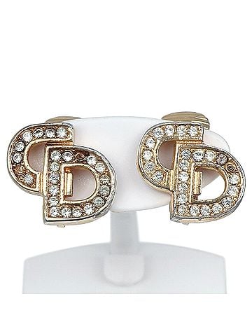 Christian Dior Christian Dior Dior CD logo earrings, gold plated with rhinestones, approximately 5g, logo, for women. (view 1)