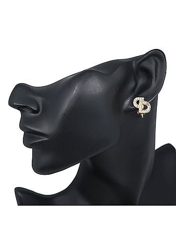 Christian Dior Christian Dior Dior CD logo earrings, gold plated with rhinestones, approximately 5g, logo, for women. (view 2)