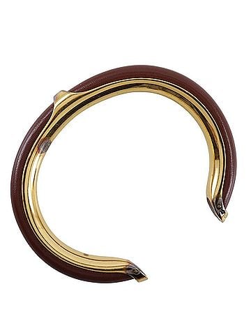 Hermès Hermes HERMES Bangle Gold Plated x Leather Brown Approx. 36.3g Women's (view 2)