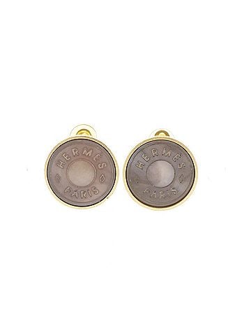 Hermès Hermes HERMES Sellier Earrings, Gold Plated x Shell, Approx. 11.7g, Women's (view 1)