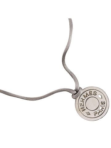 Hermès Hermes Serie Medallion Necklace, Silk Cord, BIJOUTERIE FANTAISIE, Metal, Gray, Approx. 11.7g, Unisex (view 1)