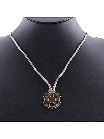 Hermès Hermes Serie Medallion Necklace, Silk Cord, BIJOUTERIE FANTAISIE, Metal, Gray, Approx. 11.7g, Unisex (view 2)
