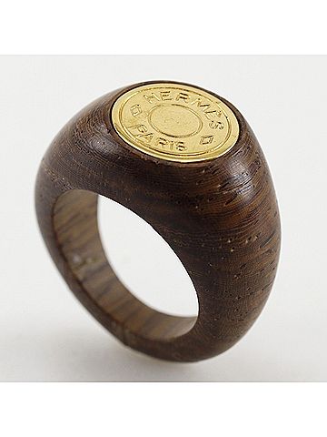 Hermès Hermes HERMES Sellier Ring, Wood x Gold Plated, Brown, Approx. 5.4g, Women's (view 2)