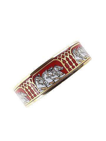 Hermès Hermes HERMES EmailGM Bangle, Cloisonné Enamel, Horse Design, Gold Plated, Red, Approx. 33.4g, Women's (view 1)