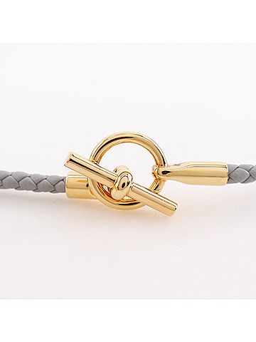 Hermès Hermes Grennan de Bourtour Bracelet, Leather x Gold Plated, Gray, Approx. 8.6g, Women's (view 2)