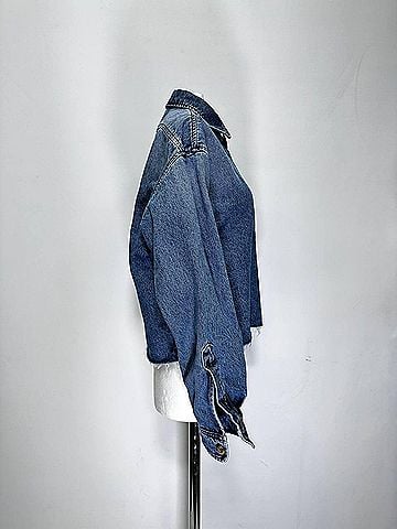 Miu Miu Miu Miu Cropped Raw Hem Shirt in Light Blue Denim (view 2)