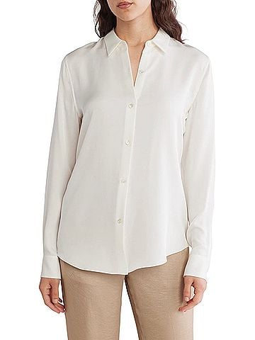 Theory Silk Fitted Shirt Georgette Long Sleeve Blouse (view 1)