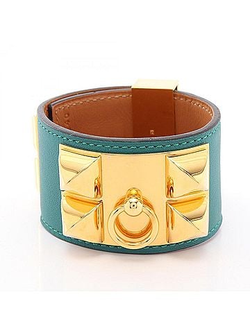 Hermès Hermes Collier de Chien Malachite Bangle Accessory, Gold Plated (GP), Veau Swift Leather, Women's, Green/Gold Tone (view 1)