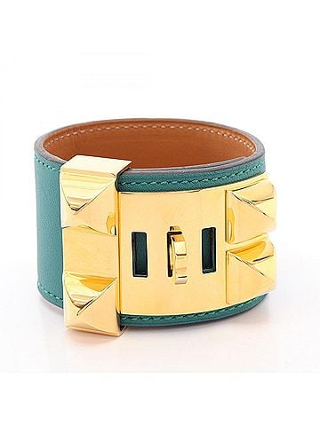 Hermès Hermes Collier de Chien Malachite Bangle Accessory, Gold Plated (GP), Veau Swift Leather, Women's, Green/Gold Tone (view 2)