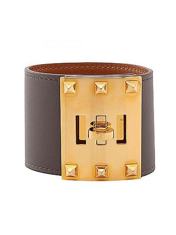 Hermès Hermes Kelly Dog Extreme Bangle Accessory, Gold Plated (GP), Veau Swift Leather, Women's, Gray/Gold Tone (view 1)
