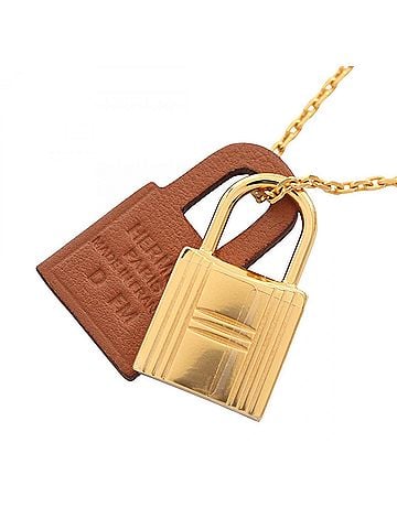 Hermès Hermes O'Kelly Necklace, D Stamp, Gold Plated Leather, Women's, Gold/Brown Tones (view 1)