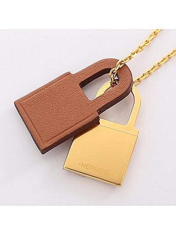 Hermès Hermes O'Kelly Necklace, D Stamp, Gold Plated Leather, Women's, Gold/Brown Tones (view 2)