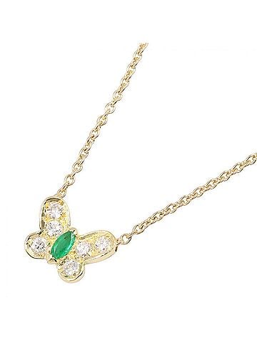 Van Cleef & Arpels Van Cleef &amp; Arpels Papillon Emerald Diamond Necklace - 18K (Yellow Gold) and Women's Gold Tone Clear Green (view 1)