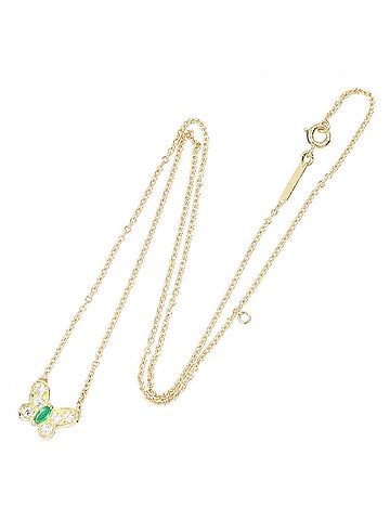 Van Cleef & Arpels Van Cleef &amp; Arpels Papillon Emerald Diamond Necklace - 18K (Yellow Gold) and Women's Gold Tone Clear Green (view 2)