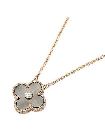 Van Cleef & Arpels Van Cleef &amp; Arpels Vintage Alhambra Grey Mother-of-Pearl 1PD Necklace Jewelry 18KPG (Pink Gold) Diamond Women's Clear Gold (view 1)