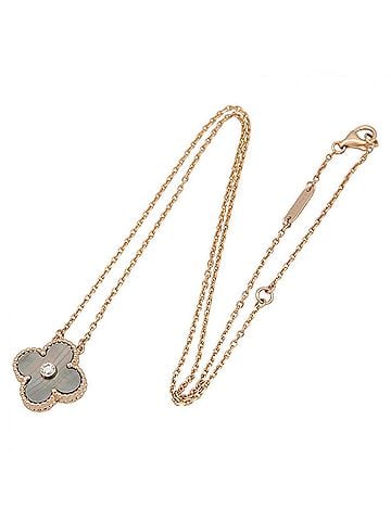 Van Cleef & Arpels Van Cleef &amp; Arpels Vintage Alhambra Grey Mother-of-Pearl 1PD Necklace Jewelry 18KPG (Pink Gold) Diamond Women's Clear Gold (view 2)