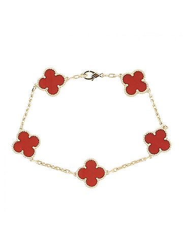 Van Cleef & Arpels Van Cleef &amp; Arpels Vintage Alhambra Carnelian Bracelet, 5 Motifs, 18K (Yellow Gold), Carnelian, Women's, Gold/Red Tones, VCARD35500 (view 1)