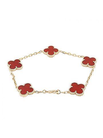 Van Cleef & Arpels Van Cleef &amp; Arpels Vintage Alhambra Carnelian Bracelet, 5 Motifs, 18K (Yellow Gold), Carnelian, Women's, Gold/Red Tones, VCARD35500 (view 2)