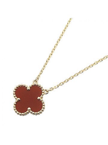 Van Cleef & Arpels Van Cleef &amp; Arpels Vintage Alhambra Carnelian Necklace, 18K (Yellow Gold), Carnelian, Women's, Gold/Red Tone, VCARD38500 (view 1)