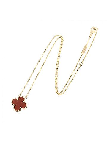 Van Cleef & Arpels Van Cleef &amp; Arpels Vintage Alhambra Carnelian Necklace, 18K (Yellow Gold), Carnelian, Women's, Gold/Red Tone, VCARD38500 (view 2)