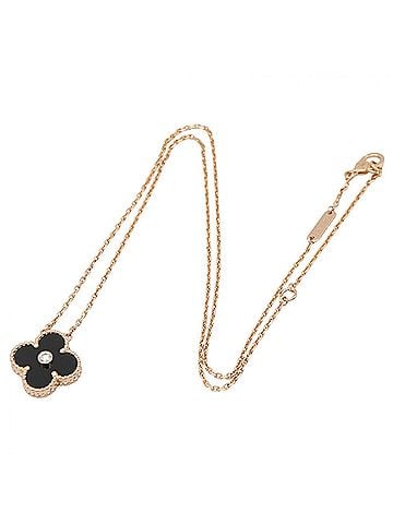 Van Cleef & Arpels Van Cleef &amp; Arpels Vintage Alhambra Onyx 1PD Necklace, 18K Pink Gold (PG), Diamond, Onyx, Women's, Black, Clear, Tones, VCAR097I00 (view 2)