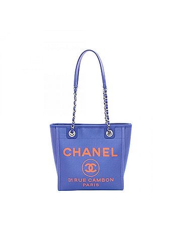 Chanel Chanel Deauville PM Tote Bag Handbag Canvas Leather Women's Blue/Red (view 1)
