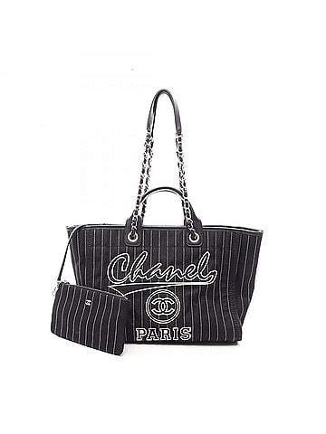 Chanel Chanel Deauville Tote Bag Handbag Canvas Leather Women's Black/White A66941 (view 1)