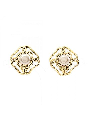 Chanel Chanel Chain Earrings, Gold Plated (GP), Faux Pearl, Women's, Gold/White Tones (view 1)