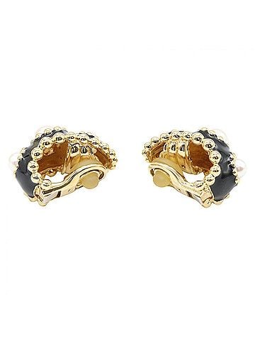 Chanel Chanel CHANEL Three Symbol Enamel Pearl Earrings, 18K (Yellow Gold) Women's, Gold/White Tones (view 2)