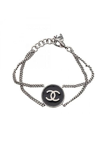 Chanel Chanel Coco Medal Double Bracelet, Stainless Steel, Women's, Silver/Black (view 1)