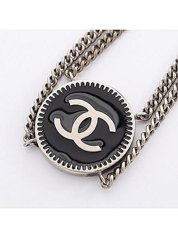 Chanel Chanel Coco Medal Double Bracelet, Stainless Steel, Women's, Silver/Black (view 2)