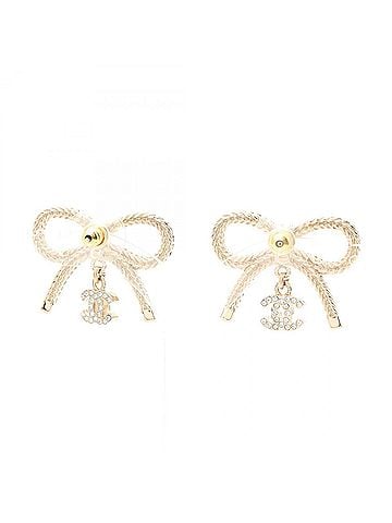 Chanel Chanel Coco Mark Ribbon Swing Earrings, Gold Plated (GP) Rhinestone Women's, Tone (view 2)